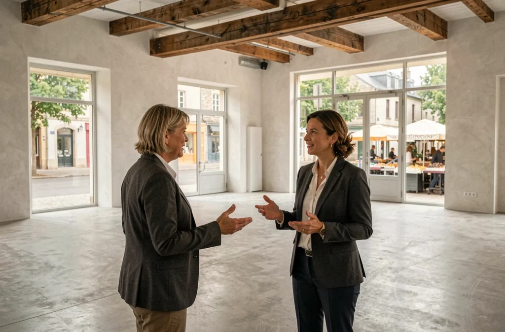 Agente de l'Espace Commercial de l'Horloge présentant un local commercial en Indre-et-Loire