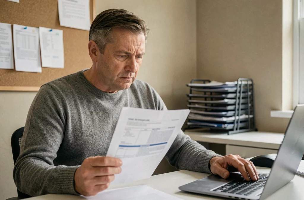 Homme d'affaires examinant un rapport de simulation financière pour évaluer la rentabilité d'un projet